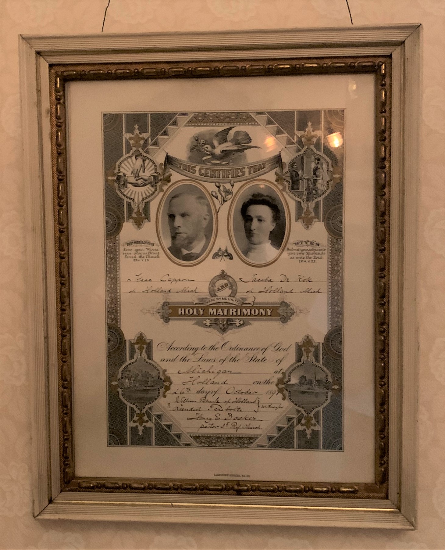 Isaac & Jacoba Cappon 1891 wedding certificate