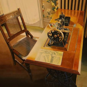 A picture of Bruce McComb's Painting of the Cappon House, which are on display at the Holland Museum from October 4-Mach 10, 2025